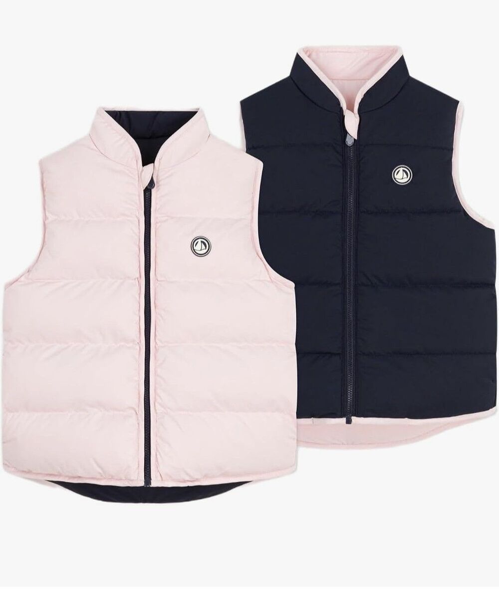 Petit Bateau Kids Reversible Puffer Vest Pink Navy Blue Size 4Y Gilet Gorpcore